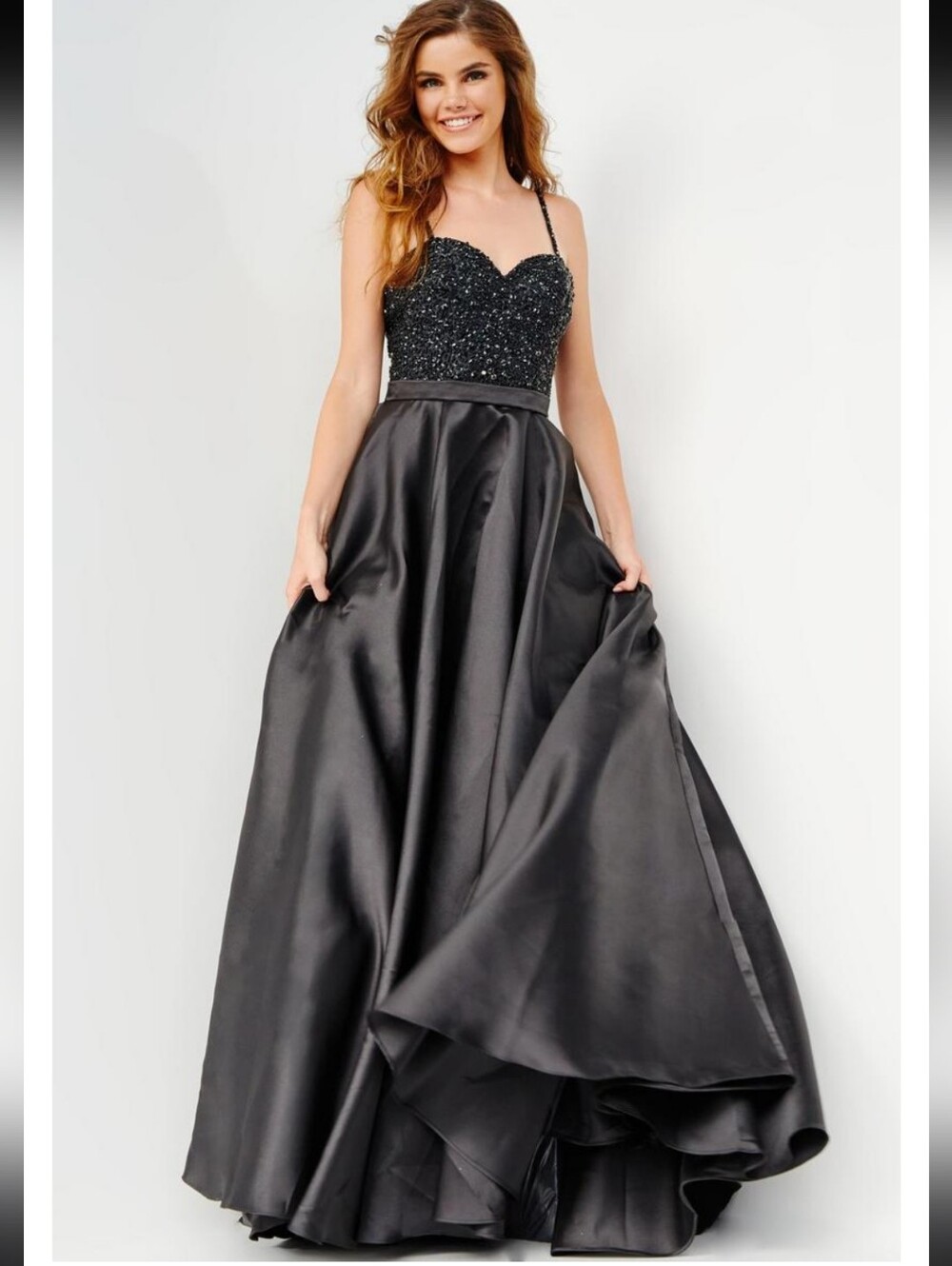 Jovani Black Beaded Ball Gown Prom Dress Size 4 Spaghetti Strap Formal $650